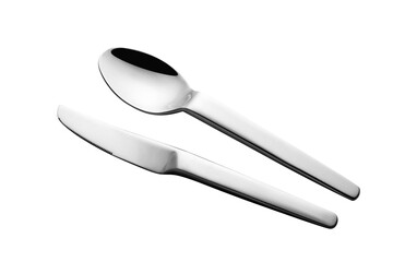 Stainless steel tableware and kitchen utensils placed on the desktop