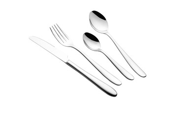 Stainless steel tableware and kitchen utensils placed on the desktop