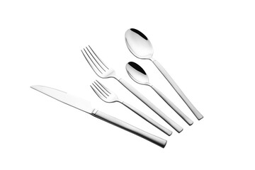 Stainless steel tableware and kitchen utensils placed on the desktop