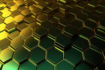 Abstract golden green colorful technological hexagonal