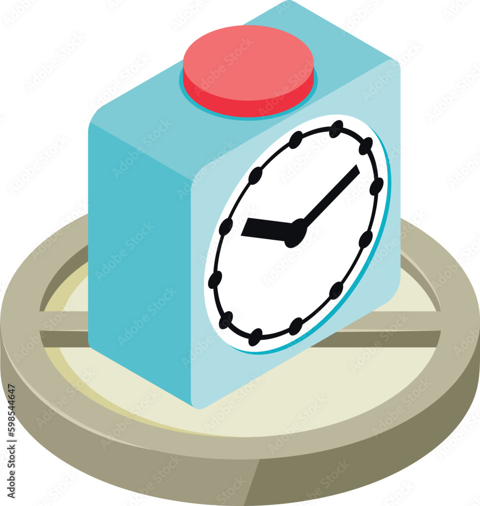 Aufkleber square clock icon isometric vector. new square desktop clock with big red button. time concept, inte
