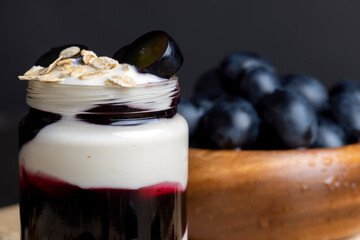 sweet yogurt with grape flavor, close up