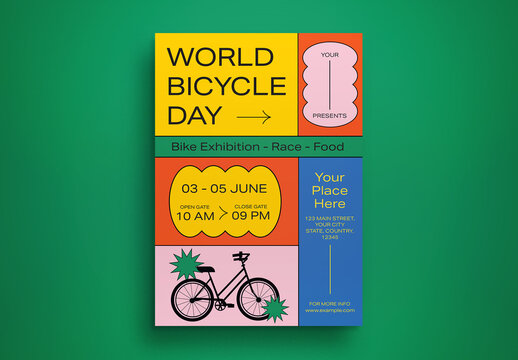 Yellow Geometric World Bicycle Day Flyer Layout
