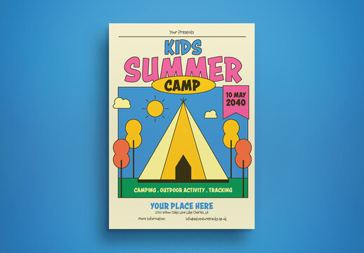 Yellow Flat Design Kids Summer Camp Flyer Layout