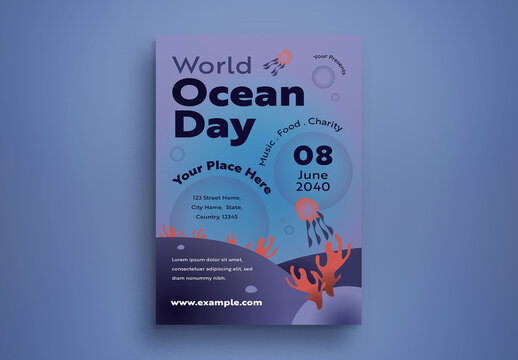 Blue Gradient World Ocean Day Flyer Layout