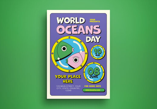 Purple Flat Design World Oceans Day Flyer Layout