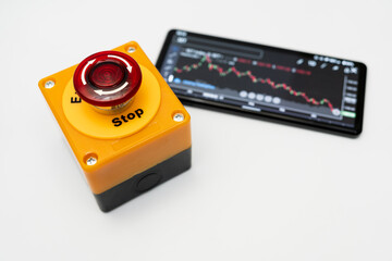 Fototapeta premium Stop reset recession economy, global world economic crisis, inflation or FED control interest rates. financial disaster and crisis protection when market price fall.