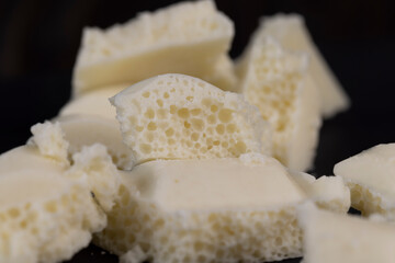 White Chocolate Bar with bubbles close-up