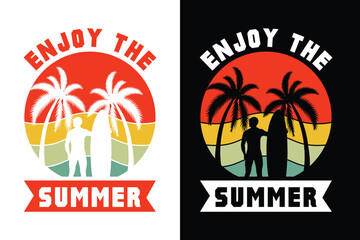 Naklejka premium Summer t-shirt design bundle, summer beach vacation t-shirts, summer surfing t-shirt vector design