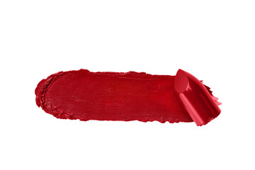 Red lipstick swatch isolated on transparent background. Brush stroke of lipstick for design.
