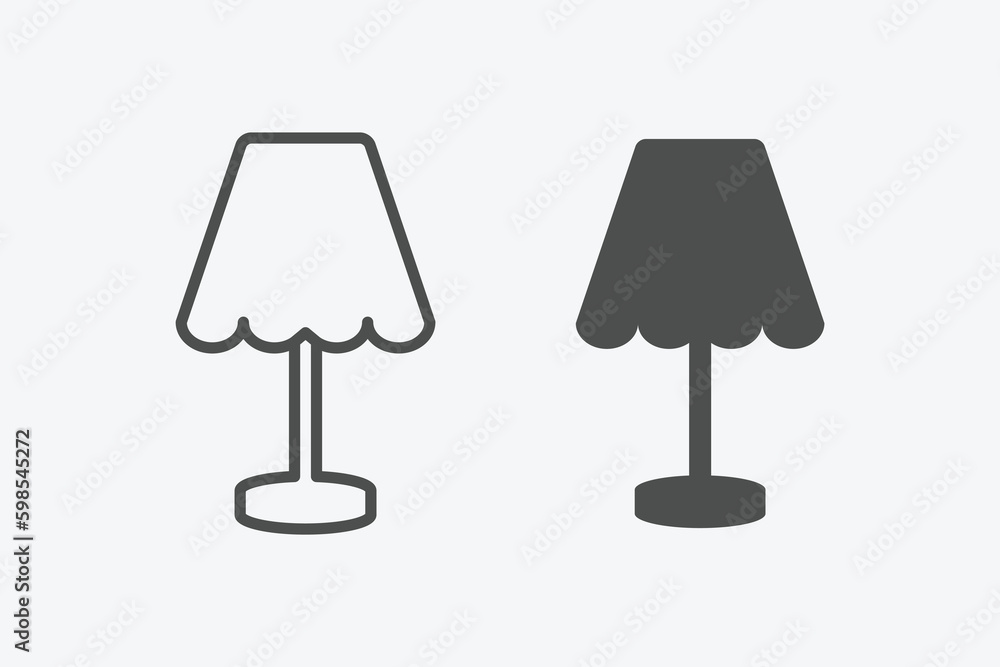 Poster bedside lamp vector icon set. vector illustration of lamp isolated icon set. linear and filled style