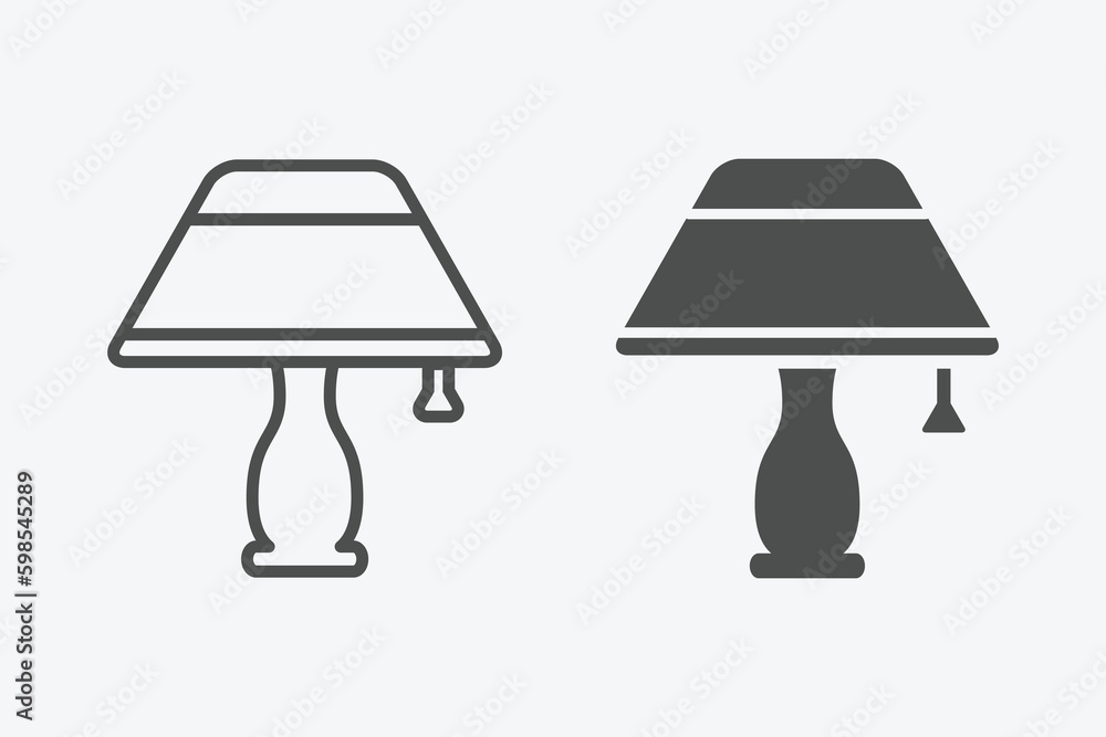 Poster bedside lamp vector icon set. vector illustration of lamp isolated icon set. linear and filled style