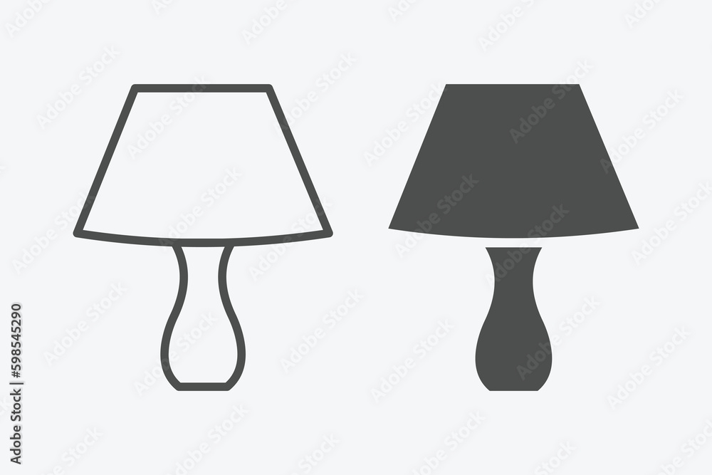Poster bedside lamp vector icon set. vector illustration of lamp isolated icon set. linear and filled style
