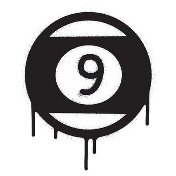 recommend clip art: Spray Painted Graffiti Sprayed billiard ball symbol isolated on white background. Nine ball graffiti icon with overspray in black on white.