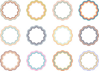 Round retro frames with colorful wavy lines
