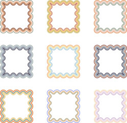 Square retro frames with colorful wavy lines
