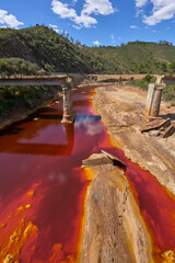 Landscape at Rio Tinto in Spain with its natural deep red water, Province Huelva, Andalusia, Spain