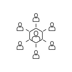 teacher or storyteller thin line icon like teamwork. flat linear trend modern elearning logotype graphic stroke design element isolated on white background. concept of business people in web office