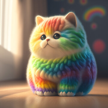 Meet the Delightful Fluffy Rainbow Baby Kitten. Adorable fluffy rainbow baby kitten melts your heart. Generative AI