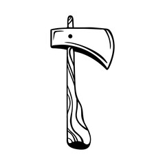 Axe tool for working with wood. Linear drawing.