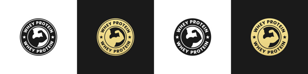 Whey Protein Label or Whey Protein Symbol Vector Isolated in Flat Style. Whey protein label vector for product packaging design element. Best whey protein Symbol vector isolated.
