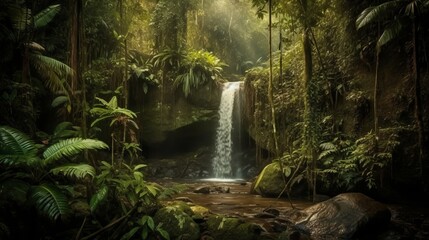 waterfall in a tropical wilderness. Creative resource, AI Generated