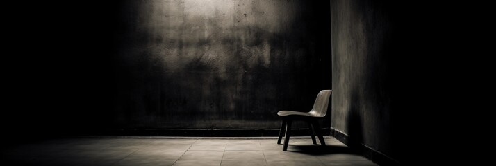single chair in a dark room like a torture chamber or interrogation room, banner, header, wallpaper, fictional interior made with generative ai - obrazy, fototapety, plakaty