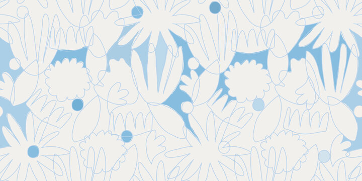 Fototapeta Hand drawn minimal abstract floral pattern. Collage cute print. Fashionable template for design.