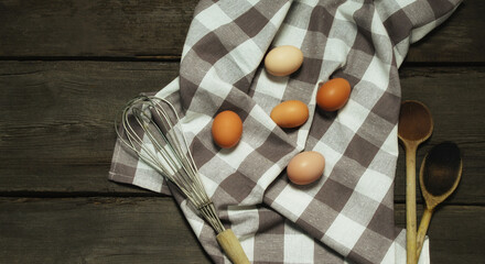 Fresh eggs on a kitchen napkin