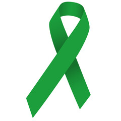 Mental Health Awareness Ribbon. Green ribbon isolated on white . Control and protection. Prevention campaign. Medical health care ribbon. Format PNG