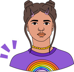 Lined girl avatars in bold modern style. Vibrant portrait. Gen Z.