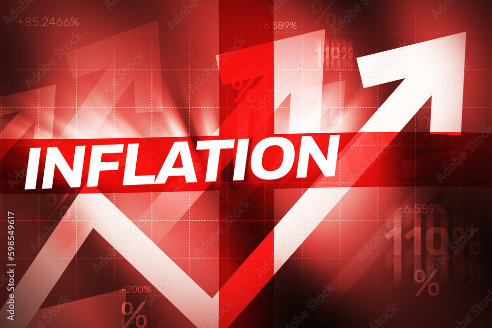 Poster high inflation in england concept background with waving flag and rising red graphs. inflation is in