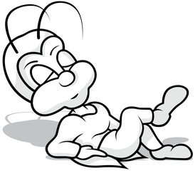 Drawing of a Sleeping Cricket Resting on its Elbows