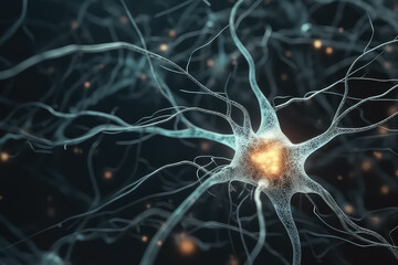 Motor Neuron under the microscope in lab., AI