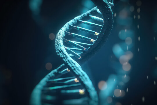 DNA molecules on black background, AI