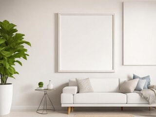 Frame mockup in living room design. Generative AI.