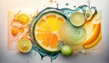 Fototapeta na wymiar orange and lime, concept art, juice, refreshing, fruit, background, generative ai