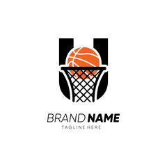 Letter U Initial Basketball Logo Design Vector Icon Graphic Emblem Illustration