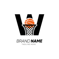 Letter W Initial Basketball Logo Design Vector Icon Graphic Emblem Illustration