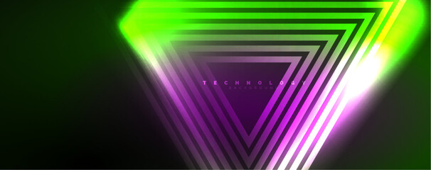 Neon glowing techno lines, hi-tech futuristic abstract background template. Vector illustration for wallpaper, banner, background, leaflet, catalog, cover, flyer