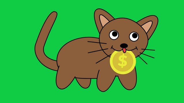 Cat Cartoon Animation. Green Screen