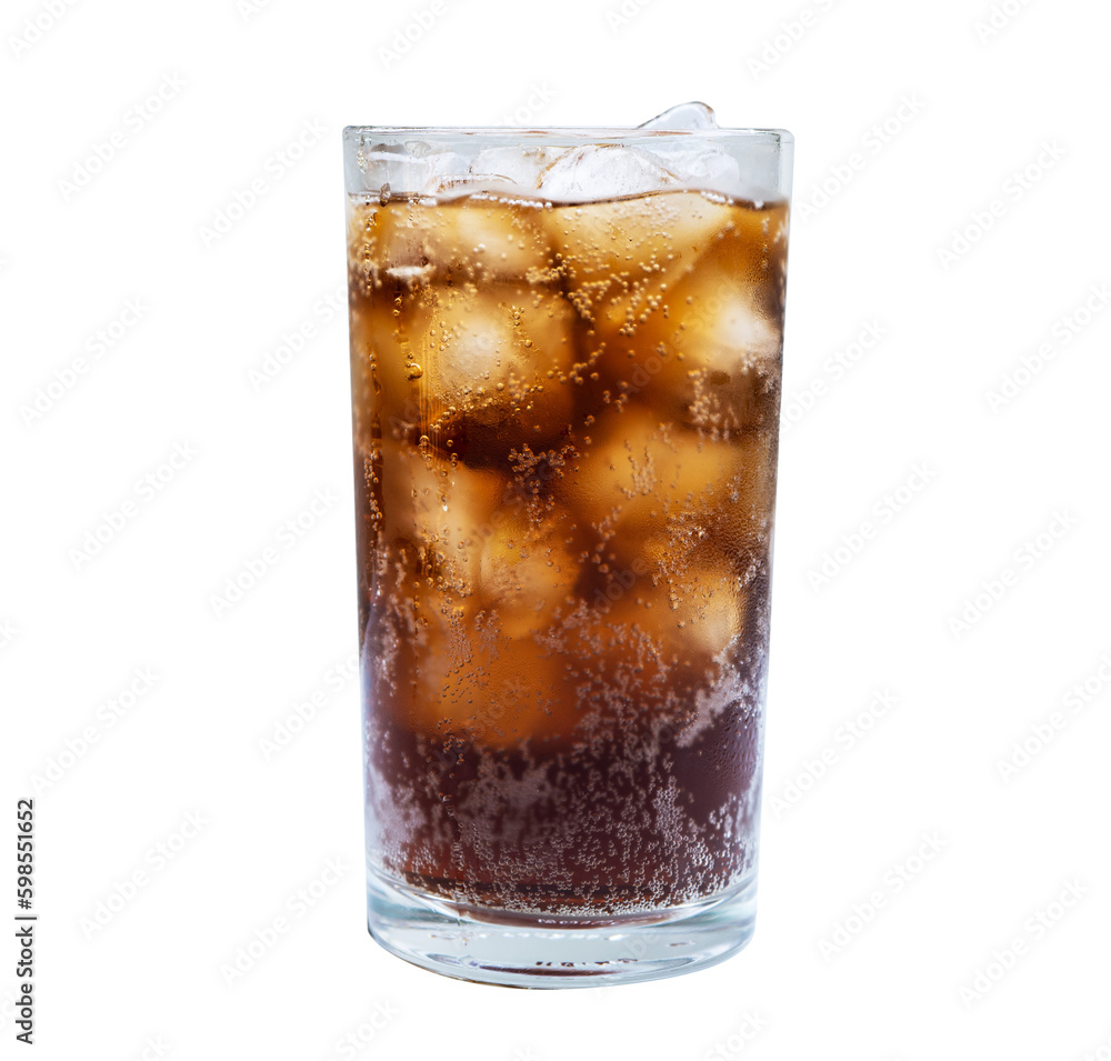 Wall mural soft drinks with ice cubes isolated transparent background.