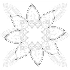 Printable Decorative Doodle flowers in black and white for coloringbook, cover or background. Hand drawn sketch for adult anti stress coloring page vector.