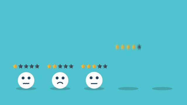 Customer satisfaction level with rating stars icon. feedback emotion scale customer symbol.