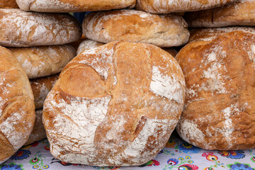Freshly baked traditional bread at a street stall
