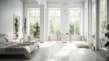 Obraz na płótnie Canvas A luxury apartment comfortable suite lounge, white, pure, minimal, generative ai