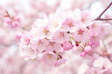 日本の春、満開のさくらをアップで。美しいピンクの背景。