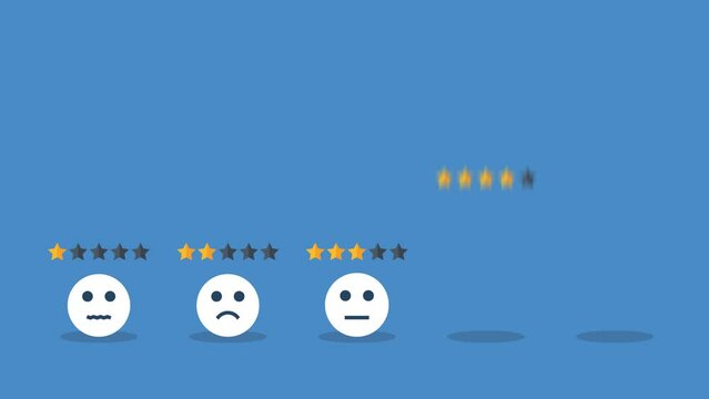 Customer satisfaction level with rating stars icon. feedback emotion scale customer symbol.