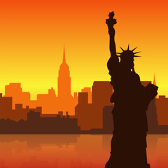 New york skylines, statue of liberty