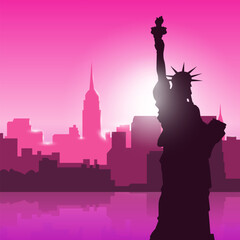 United states of america, statue of liberty, city skylines